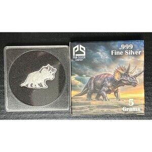 PAN Silver 5 Gram .999 Silver Dinosaurs - Ltd #1071 /3000 Triceratops - Open Box